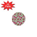 Flowers Leaves Roses Pattern Floral Nature Background 1  Mini Buttons (10 pack) 