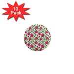 Flowers Leaves Roses Pattern Floral Nature Background 1  Mini Magnet (10 pack) 