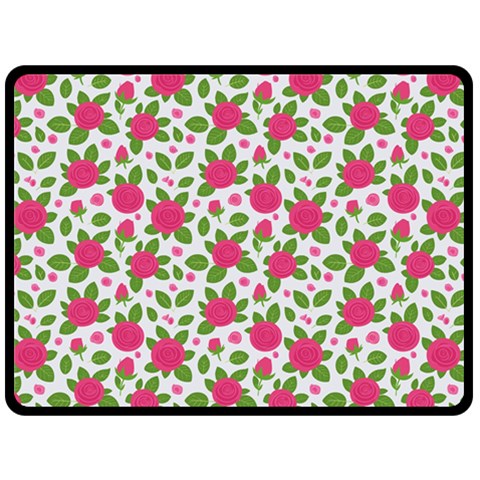 Flowers Leaves Roses Pattern Floral Nature Background Fleece Blanket (Large) from ArtsNow.com 80 x60  Blanket Front