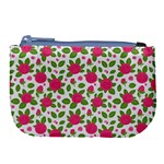 Flowers Leaves Roses Pattern Floral Nature Background Large Coin Purse