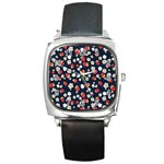 Flowers Pattern Floral Antique Floral Nature Flower Graphic Square Metal Watch