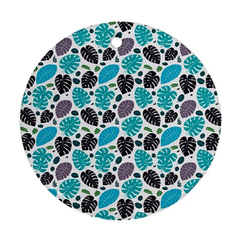 Leaves Monstera Pattern Nature Blue Purple Mauve Flora Ornament (Round) from ArtsNow.com Front