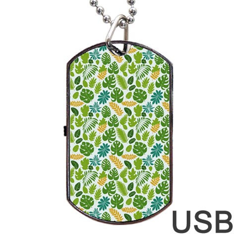 Leaves Tropical Background Pattern Green Botanical Texture Nature Foliage Dog Tag USB Flash (One Side) from ArtsNow.com Front