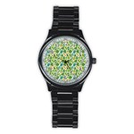 Leaves Tropical Background Pattern Green Botanical Texture Nature Foliage Stainless Steel Round Watch