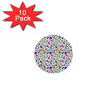 Background Pattern Leaves Pink Flowers Spring Yellow Leaves 1  Mini Buttons (10 pack) 