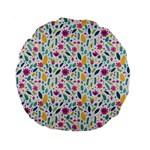 Background Pattern Leaves Pink Flowers Spring Yellow Leaves Standard 15  Premium Round Cushions