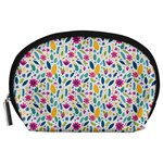 Background Pattern Leaves Pink Flowers Spring Yellow Leaves Accessory Pouch (Large)