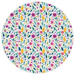 Background Pattern Leaves Pink Flowers Spring Yellow Leaves Round Trivet