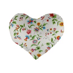 Vintage Floral Flower Pattern Art Nature Blooming Blossom Botanical Botany Standard 16  Premium Flano Heart Shape Cushions from ArtsNow.com Back