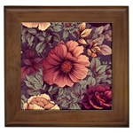 Flowers Pattern Texture Design Nature Art Colorful Surface Vintage Framed Tile