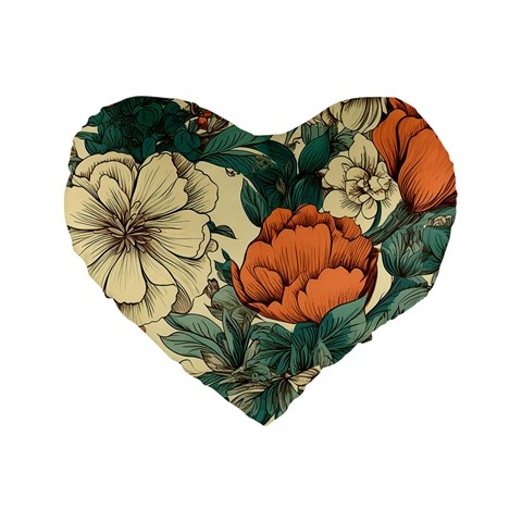 Flowers Pattern Texture Art Colorful Nature Painting Surface Vintage Standard 16  Premium Flano Heart Shape Cushions from ArtsNow.com Front