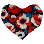 Red Poppies Flowers Art Nature Pattern Large 19  Premium Heart Shape Cushions