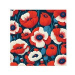 Red Poppies Flowers Art Nature Pattern Square Satin Scarf (30  x 30 )