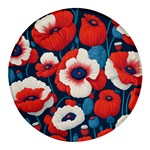 Red Poppies Flowers Art Nature Pattern Round Glass Fridge Magnet (4 pack)