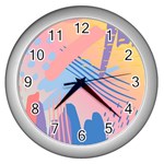Abstract Lines Dots Pattern Purple Pink Blue Wall Clock (Silver)