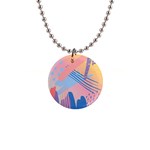 Abstract Lines Dots Pattern Purple Pink Blue 1  Button Necklace