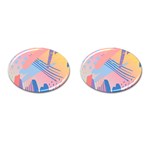 Abstract Lines Dots Pattern Purple Pink Blue Cufflinks (Oval)