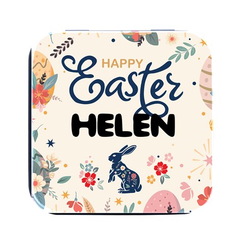 Personalized Easter Name Square Metal Box Square Metal Box (Black) from ArtsNow.com Front