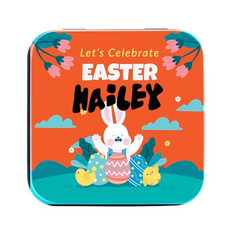 Personalized Easter Name Square Metal Box Square Metal Box (Black) from ArtsNow.com Front