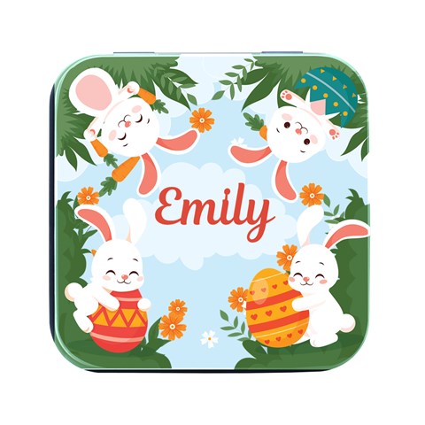 Personalized Easter Name Square Metal Box Square Metal Box (Black) from ArtsNow.com Front