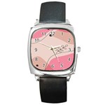 Pink Pattern Line Art Texture Minimalist Design Square Metal Watch
