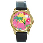 Ocean Watermelon Vibes Summer Surfing Sea Fruits Organic Fresh Beach Nature Round Gold Metal Watch