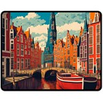 London England Bridge Europe Buildings Architecture Vintage Retro Town City Two Sides Fleece Blanket (Medium)