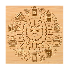 Health Gut Health Intestines Colon Body Liver Human Lung Junk Food Pizza Bamboo Coaster Set from ArtsNow.com Coaster 1
