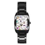 Cat Dog Pet Doodle Cartoon Sketch Cute Kitten Kitty Animal Drawing Pattern Stainless Steel Barrel Watch