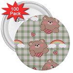 Bear Cartoon Pattern Strawberry Rainbow Nature Animal Cute Design 3  Buttons (100 pack) 