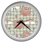 Bear Cartoon Pattern Strawberry Rainbow Nature Animal Cute Design Wall Clock (Silver)