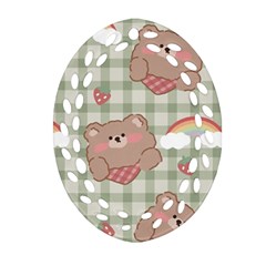 Bear Cartoon Pattern Strawberry Rainbow Nature Animal Cute Design Oval Filigree Ornament (Two Sides) from ArtsNow.com Front