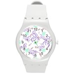 Fish Lilies Sea Aquatic Flowers Algae Bubble Animal Wildlife Nature Ocean Round Plastic Sport Watch (M)