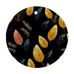 Gold Yellow Leaves Fauna Dark Background Dark Black Background Black Nature Forest Texture Wall Wall Ornament (Round)
