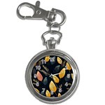 Gold Yellow Leaves Fauna Dark Background Dark Black Background Black Nature Forest Texture Wall Wall Key Chain Watches