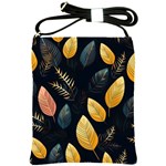 Gold Yellow Leaves Fauna Dark Background Dark Black Background Black Nature Forest Texture Wall Wall Shoulder Sling Bag