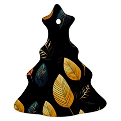 Gold Yellow Leaves Fauna Dark Background Dark Black Background Black Nature Forest Texture Wall Wall Christmas Tree Ornament (Two Sides) from ArtsNow.com Back