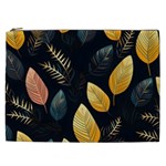 Gold Yellow Leaves Fauna Dark Background Dark Black Background Black Nature Forest Texture Wall Wall Cosmetic Bag (XXL)