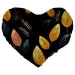 Gold Yellow Leaves Fauna Dark Background Dark Black Background Black Nature Forest Texture Wall Wall Large 19  Premium Flano Heart Shape Cushions