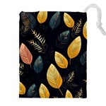 Gold Yellow Leaves Fauna Dark Background Dark Black Background Black Nature Forest Texture Wall Wall Drawstring Pouch (4XL)