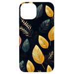 Gold Yellow Leaves Fauna Dark Background Dark Black Background Black Nature Forest Texture Wall Wall iPhone 14 Black UV Print Case