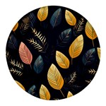 Gold Yellow Leaves Fauna Dark Background Dark Black Background Black Nature Forest Texture Wall Wall Round Glass Fridge Magnet (4 pack)