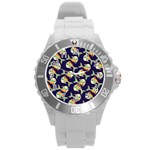 Fish Abstract Animal Art Nature Texture Water Pattern Marine Life Underwater Aquarium Aquatic Round Plastic Sport Watch (L)