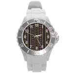 Background Art Pattern Design Round Plastic Sport Watch (L)