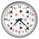 Airplane Pattern Plane Aircraft Fabric Style Simple Seamless Wall Clock (Silver)