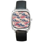 Waves Ocean Sea Water Pattern Rough Seas Digital Art Nature Nautical Square Metal Watch