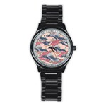 Waves Ocean Sea Water Pattern Rough Seas Digital Art Nature Nautical Stainless Steel Round Watch