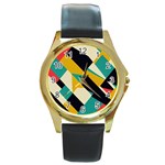 Geometric Pattern Retro Colorful Abstract Round Gold Metal Watch