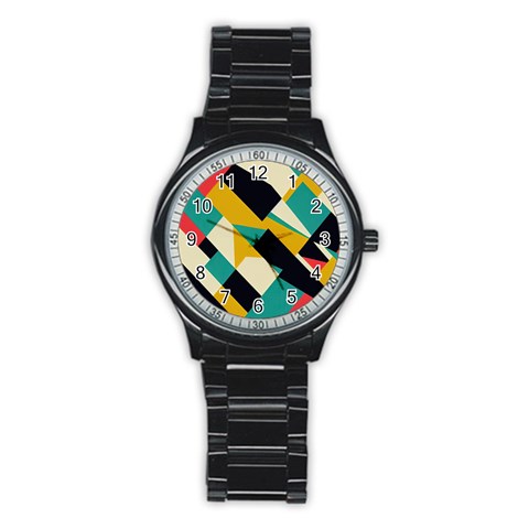 Geometric Pattern Retro Colorful Abstract Stainless Steel Round Watch from ArtsNow.com Front