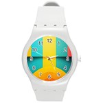 Colorful Rainbow Pattern Digital Art Abstract Minimalist Minimalism Round Plastic Sport Watch (M)